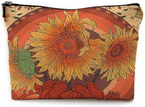 Rustic Orange Makeup Bag Travel Cosmetic Bags,Watercolor Boho Flower Floral Spring Summer Blossom Cosmetic Makeup Bags with Zipper Pouch Travel Toiletry Case