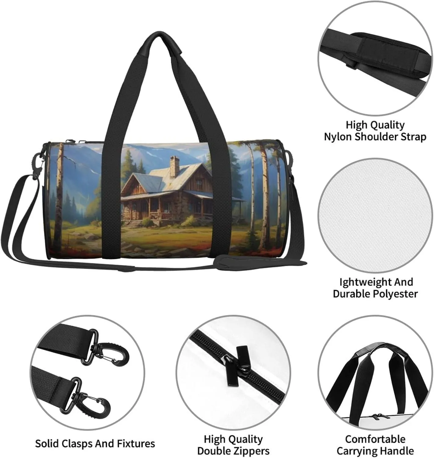 Rustic Rhapsody Printed Travel Bag,Round Personal Item Storage bag,Foldie Duffel Bag for Traveling Vacation,Fitness,Sports