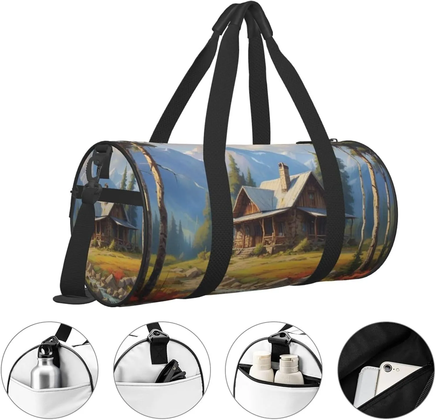Rustic Rhapsody Printed Travel Bag,Round Personal Item Storage bag,Foldie Duffel Bag for Traveling Vacation,Fitness,Sports