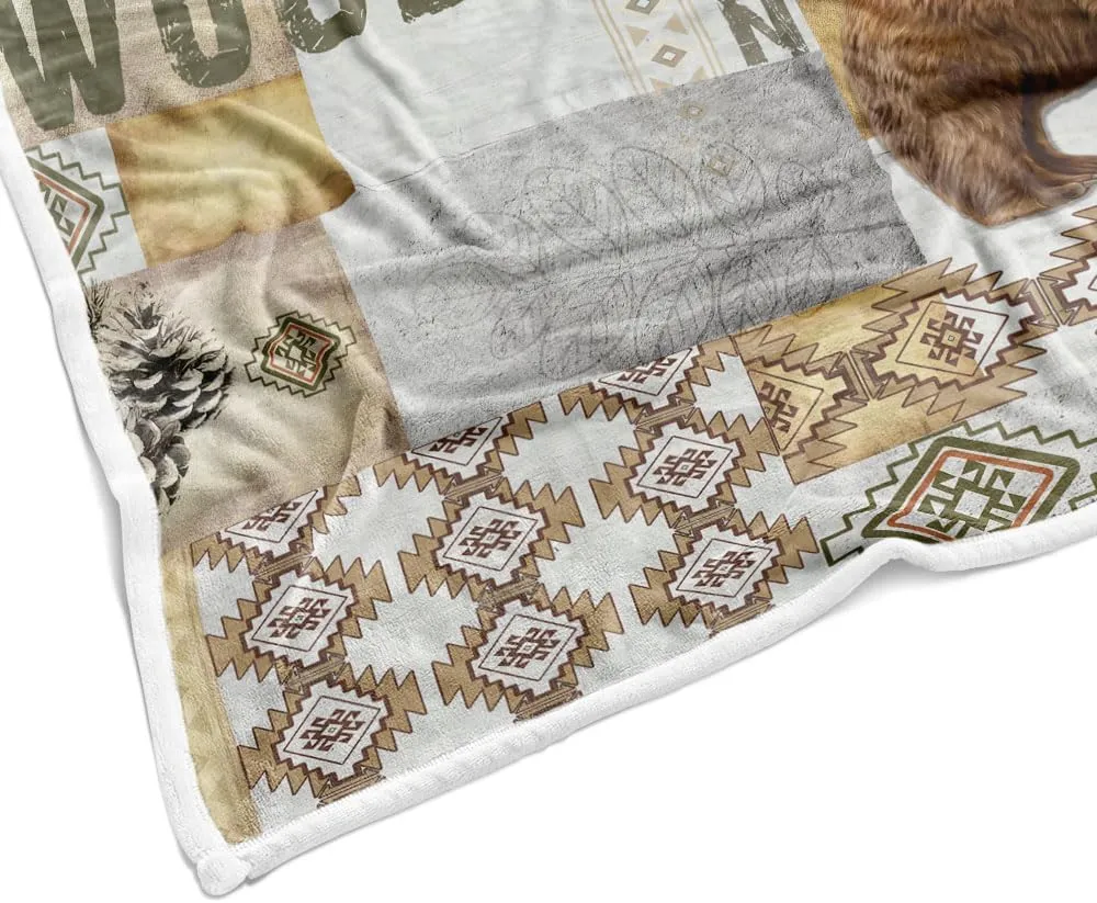 Rustic Throw Blankets GIFS,Bear Deer elk Moose Green Forest Woodland Fleece Blanket, Adventure Life Cabin Farmhouse Decorative Tree Soft Cozy Travel Throws, Lightweight and Warm Blankets