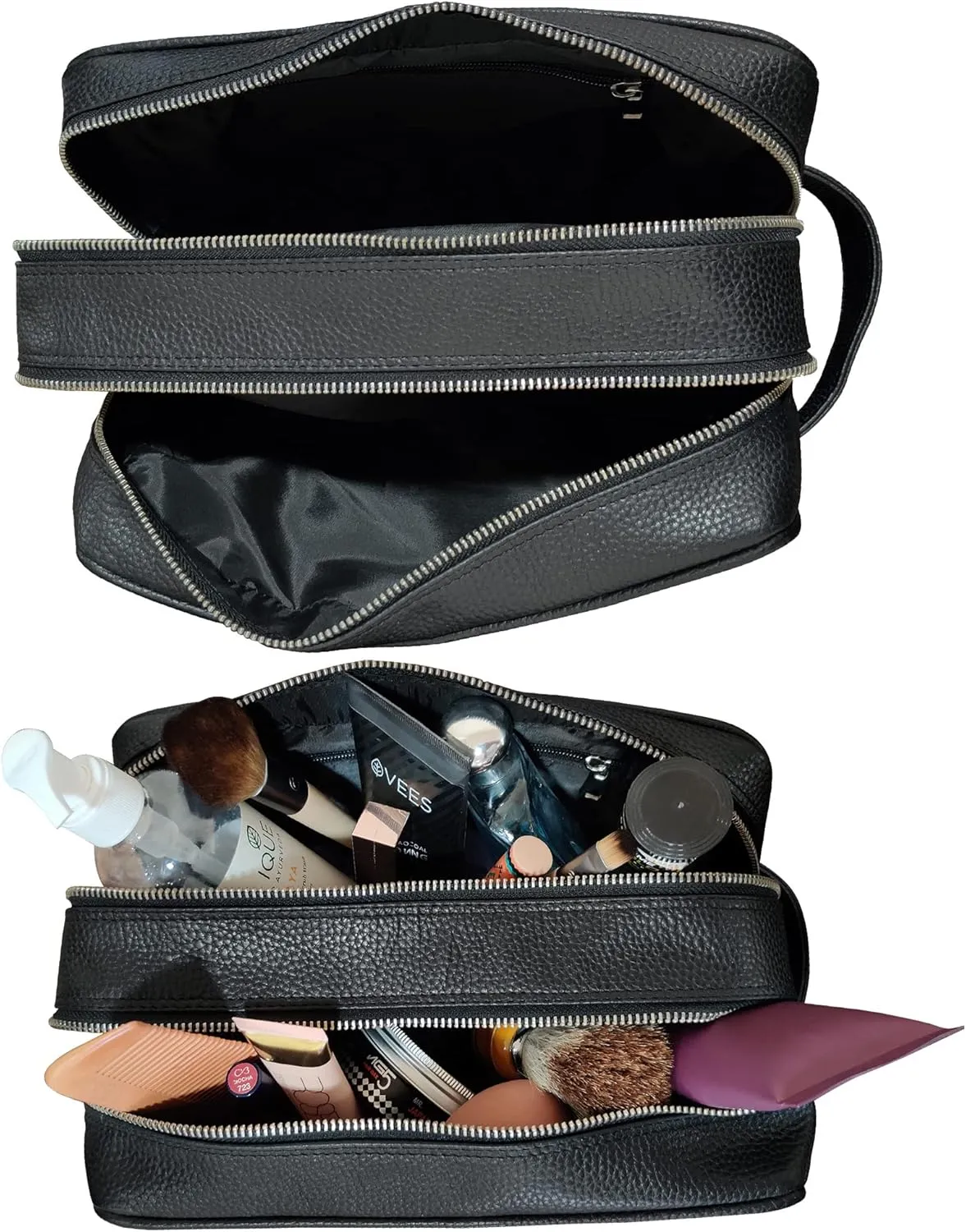 RUSTIC TOWN Full Grain Leather Travel Toiletry Bag - Dopp Kit Travel Organizer (Medium, Black)