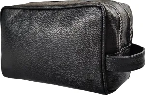 RUSTIC TOWN Full Grain Leather Travel Toiletry Bag - Dopp Kit Travel Organizer (Medium, Black)