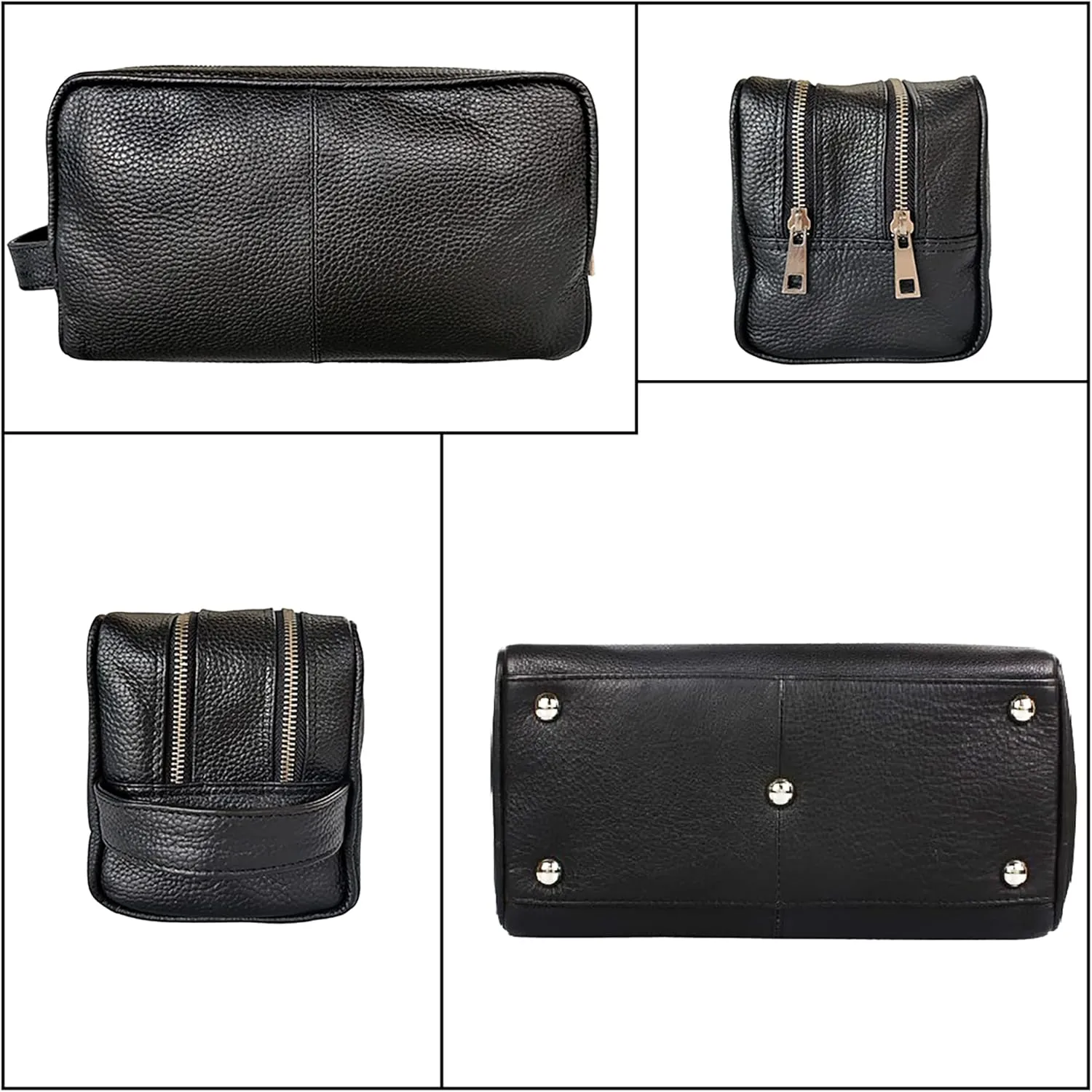 RUSTIC TOWN Full Grain Leather Travel Toiletry Bag - Dopp Kit Travel Organizer (Medium, Black)