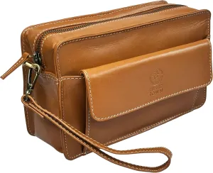 RUSTIC TOWN Leather Mens Clutch Bag - Travel Wrist Bag Murse Long Wallet Phone & Card Organizer Wristlet Handbag Pouch Purse