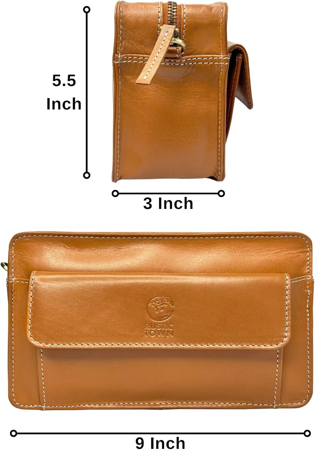 RUSTIC TOWN Leather Mens Clutch Bag - Travel Wrist Bag Murse Long Wallet Phone & Card Organizer Wristlet Handbag Pouch Purse