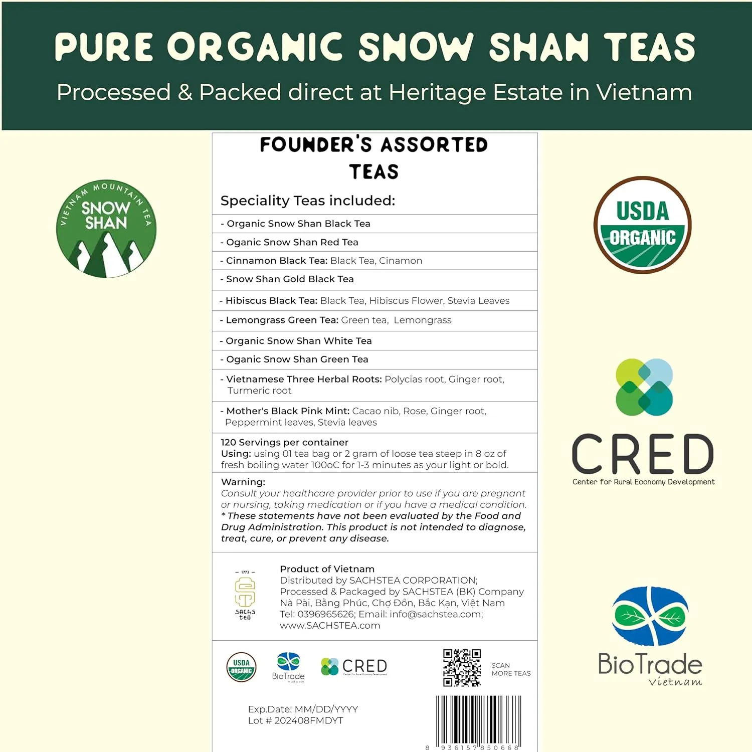 SACHS TEA 1773 Founder’s Assortment - 10 Premium Organic Full Leaf Teas (Green Tea, Black Tea, Red Tea, White Tea, Yellow Tea, Herbal Teas) | Flavor Notes (Fresh Floral, Roasted Fruit, Malty, Woody, Herbaceous, Vegetal, Earthy, Mineral) | Suger-Free, NON-