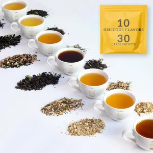 SACHS TEA 1773 Founder’s Assortment - 10 Premium Organic Full Leaf Teas (Green Tea, Black Tea, Red Tea, White Tea, Yellow Tea, Herbal Teas) | Flavor Notes (Fresh Floral, Roasted Fruit, Malty, Woody, Herbaceous, Vegetal, Earthy, Mineral) | Suger-Free, NON-