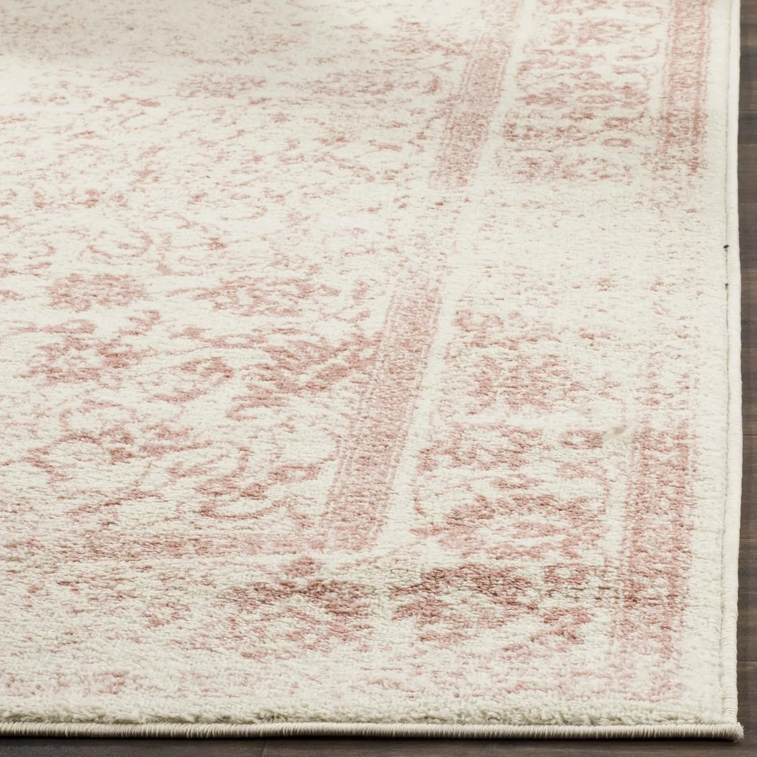 SAFAVIEH Adirondack Collection Area Rug - 8' Square, Ivory & Rose, Oriental Distressed Design, Non-Shedding & Easy Care, Ideal for High Traffic Areas in Living Room, Bedroom (ADR109H)