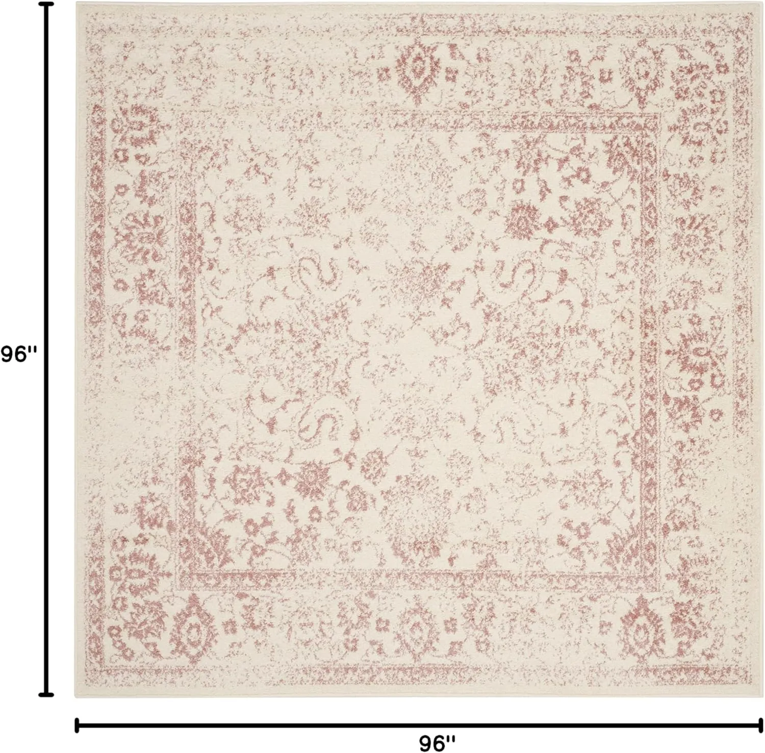SAFAVIEH Adirondack Collection Area Rug - 8' Square, Ivory & Rose, Oriental Distressed Design, Non-Shedding & Easy Care, Ideal for High Traffic Areas in Living Room, Bedroom (ADR109H)