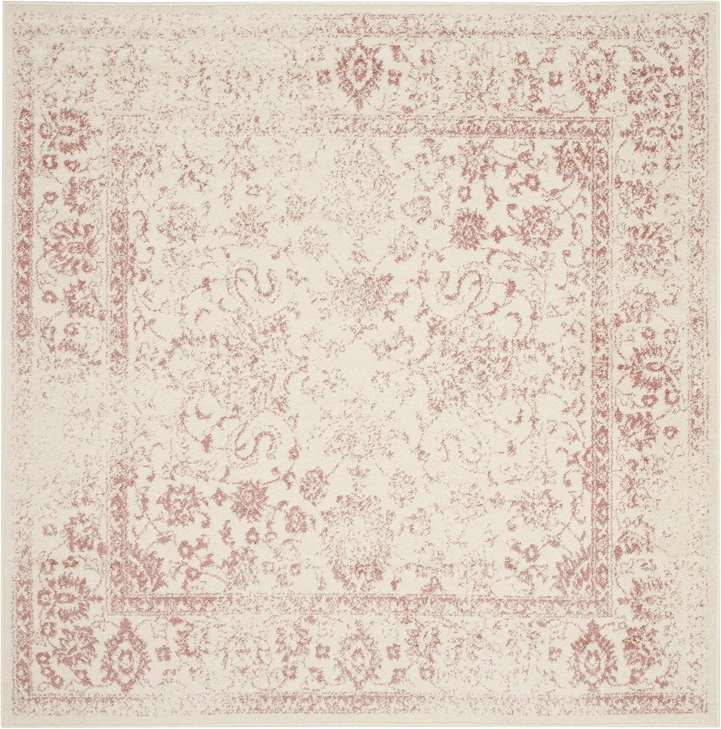 SAFAVIEH Adirondack Collection Area Rug - 8' Square, Ivory & Rose, Oriental Distressed Design, Non-Shedding & Easy Care, Ideal for High Traffic Areas in Living Room, Bedroom (ADR109H)