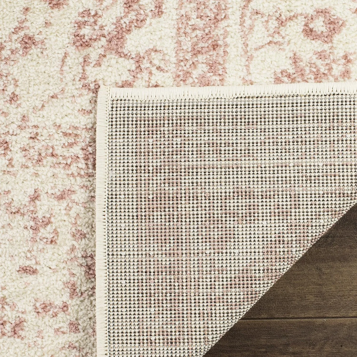 SAFAVIEH Adirondack Collection Area Rug - 8' Square, Ivory & Rose, Oriental Distressed Design, Non-Shedding & Easy Care, Ideal for High Traffic Areas in Living Room, Bedroom (ADR109H)
