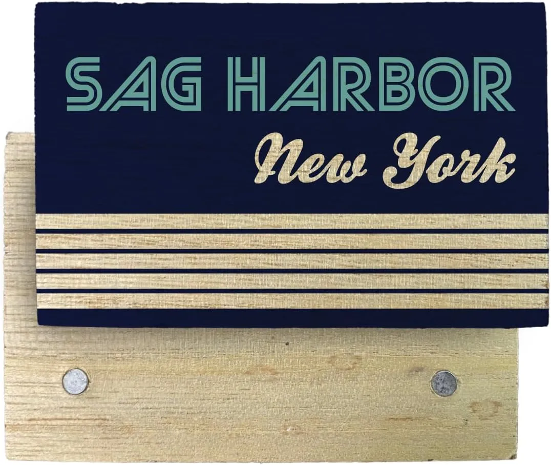 Sag Harbor New York Souvenir Wooden 2" x 3" Fridge Magnet Retro Design 4 Pack