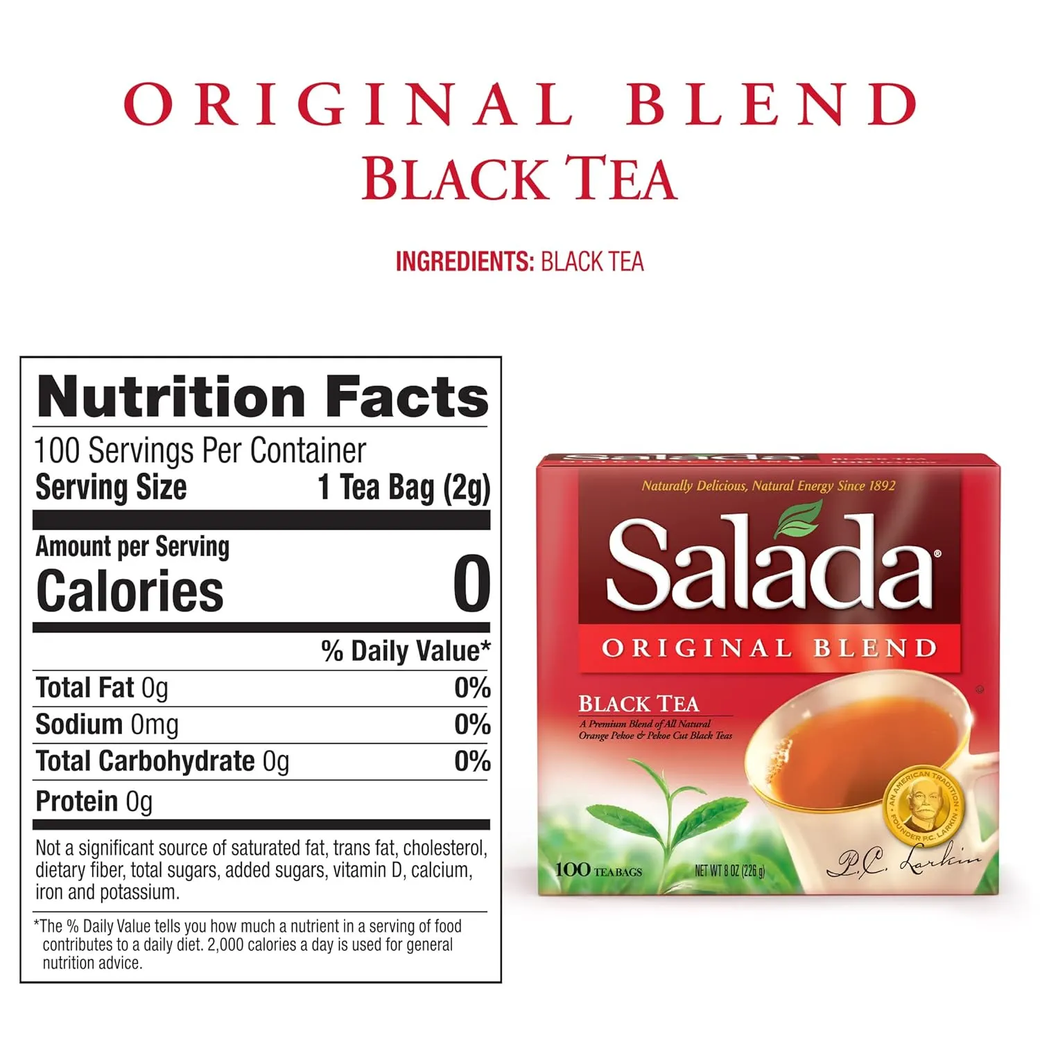 Salada Black Tea Blended Bold Strong Black Tea with 100 Tea Bags Per Box (Pack of 2) Contains Caffeine Brew Hot Naturally Flavored Rich in Antioxidants Original Blend Tea