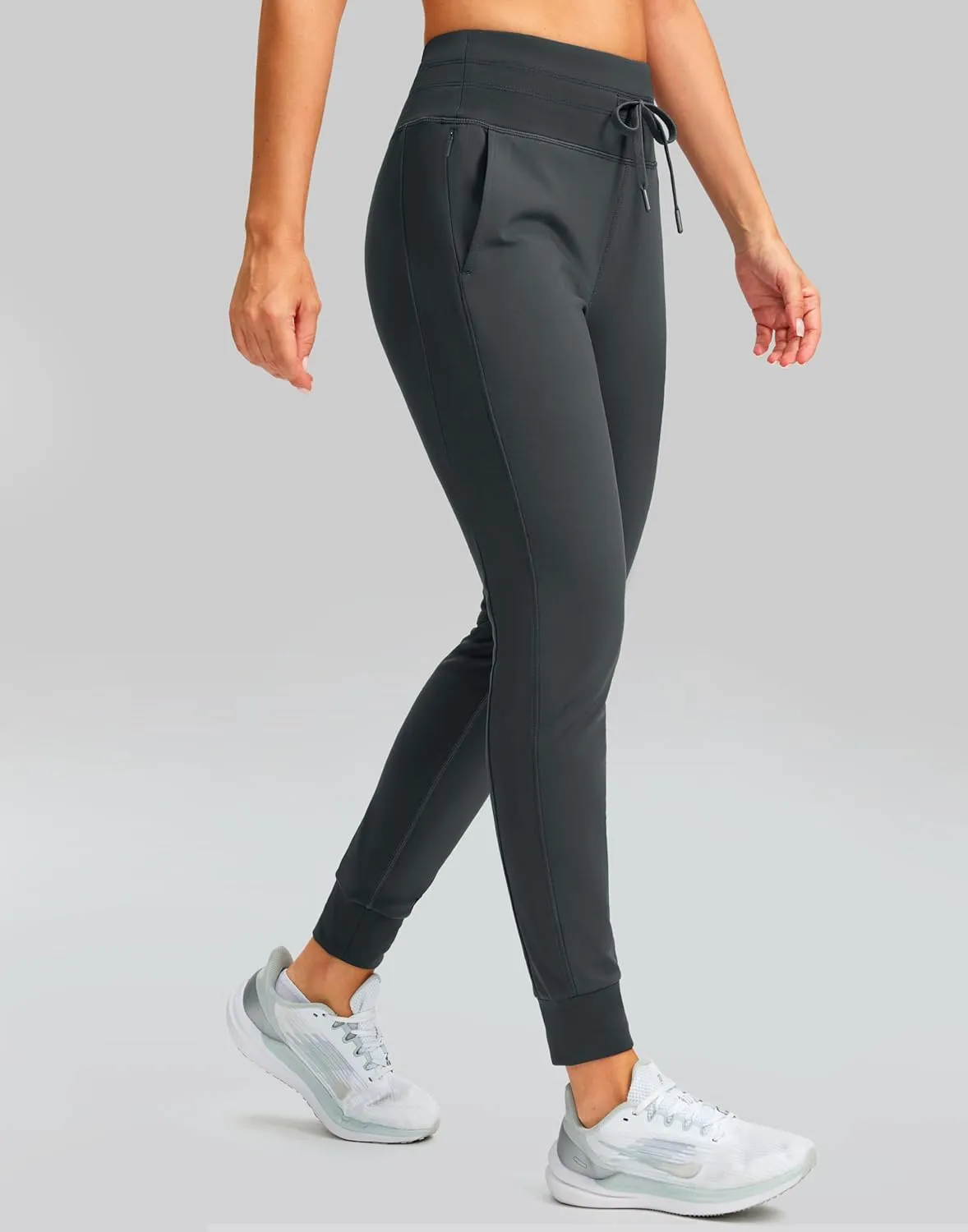 SANTINY Women's Fleece Lined Joggers with Pockets Slim Fit Ski Pants Winter Warm Leggings Hiking Running Gear