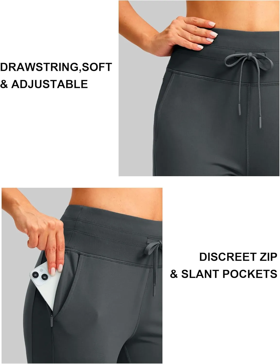 SANTINY Women's Fleece Lined Joggers with Pockets Slim Fit Ski Pants Winter Warm Leggings Hiking Running Gear