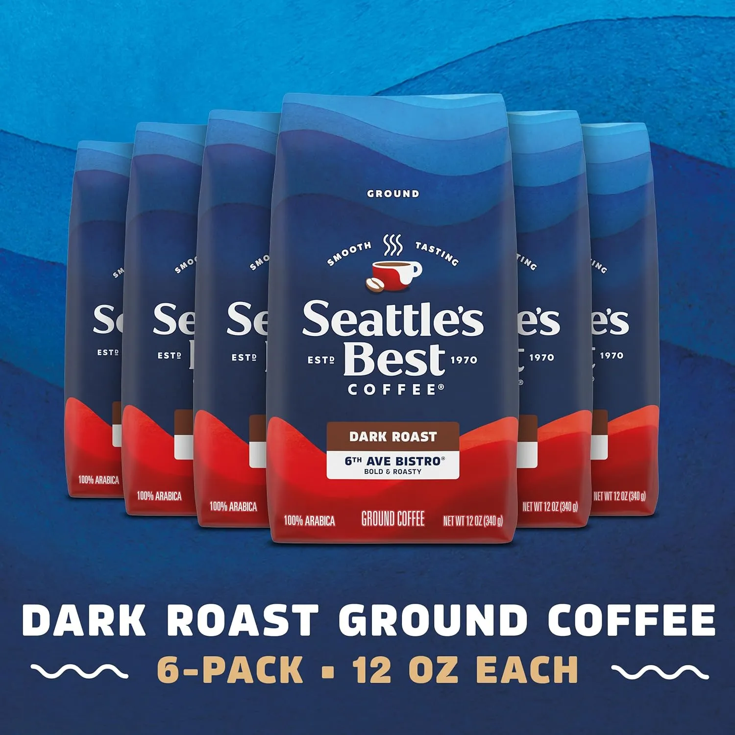 Seattle’s Best Coffee, Dark Roast Ground Coffee, 6th Ave Bistro, 100% Arabica, 6 Bags (12 oz Each)