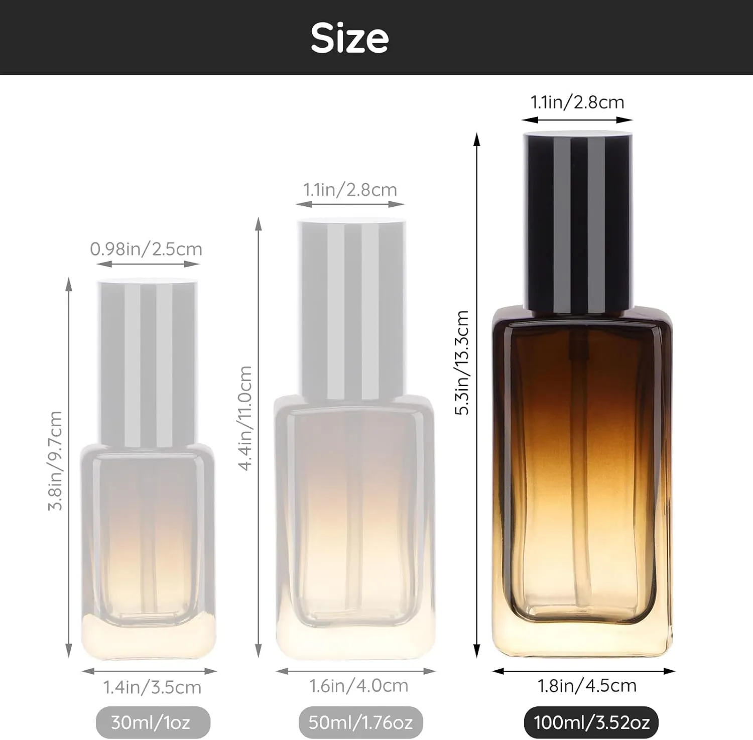 Segbeauty 2 Pack 100 ml Empty Refillable Glass Bottles,3.38oz Leakproof Pump Bottles Lotion Dispenser Bottle Travel Size Gradient Brown Lotion Container for Essential Oil Blends Cream