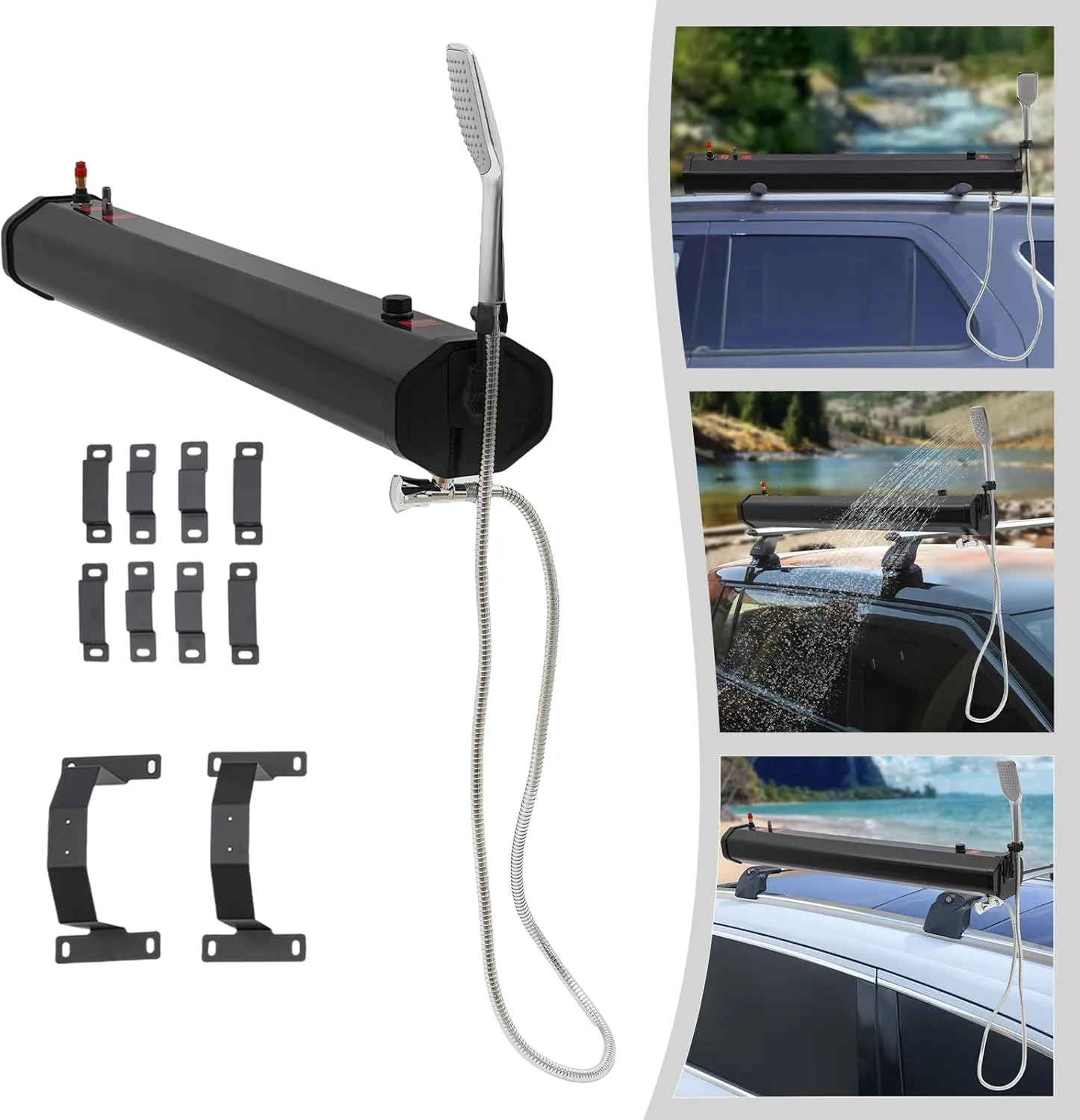 Self Pressurized Water Tank for Camping Shower, Portable Camping Water Tank, Roof Rack Water Storage, with Shower Hose, for Outdoor Activities Water Supply