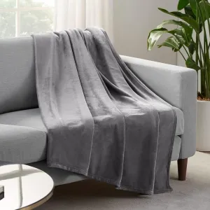 SERTA Cozy Plush Thick Fuzzy Super Soft Lightweight Throw Blanket for Bed, Couch, or Travel, Twin (60 in x 80 in), Grey
