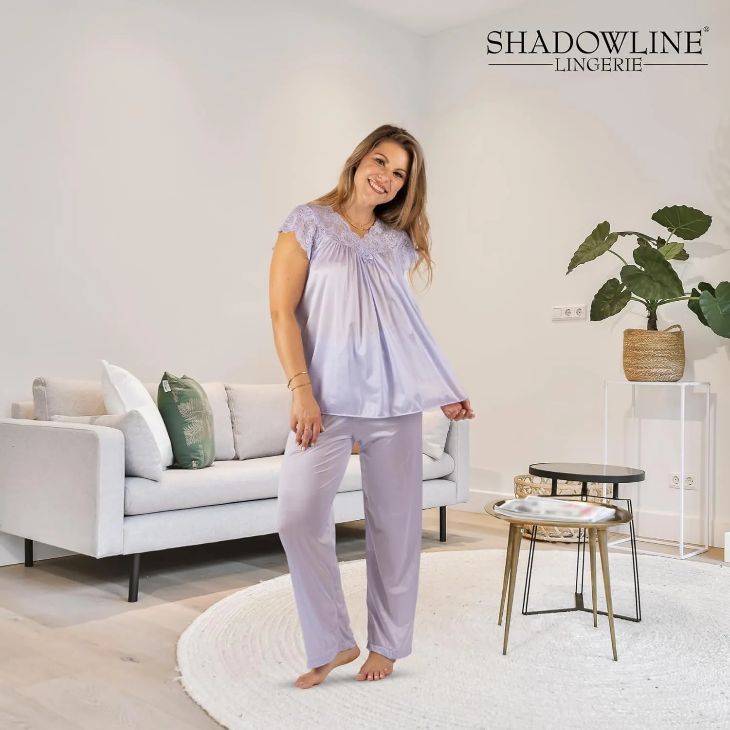 Shadowline Women’s Lace Cap Sleeve Pajama Set Top 27”- Bottom 40.5” Length