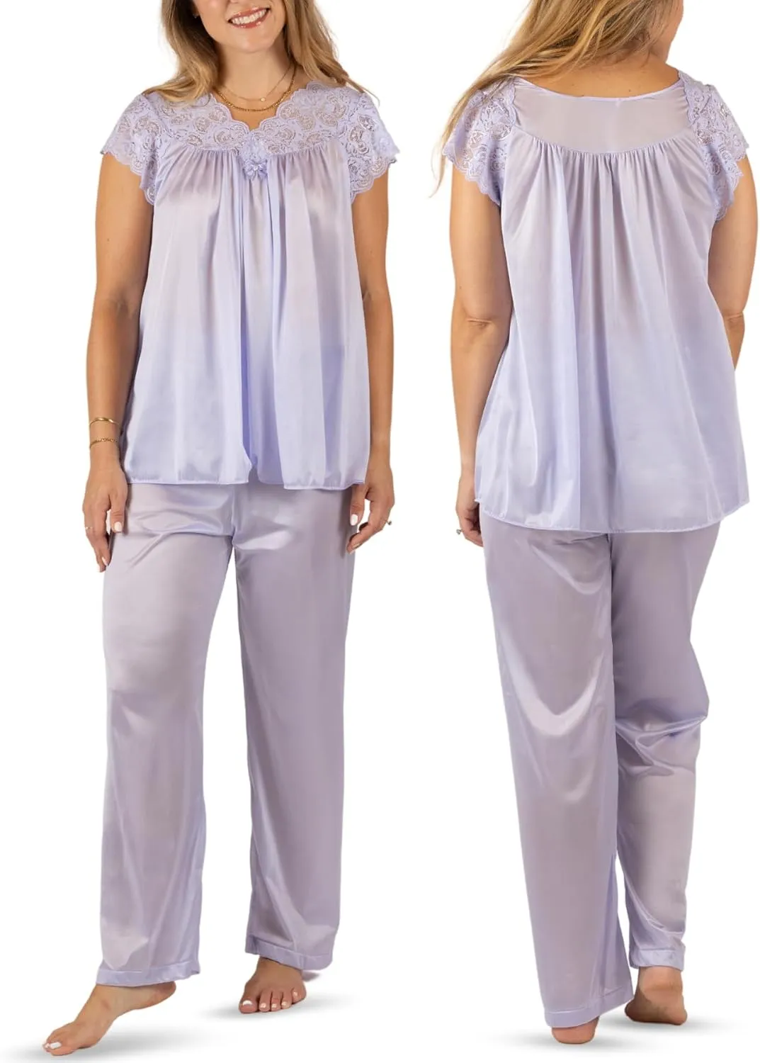 Shadowline Women’s Lace Cap Sleeve Pajama Set Top 27”- Bottom 40.5” Length