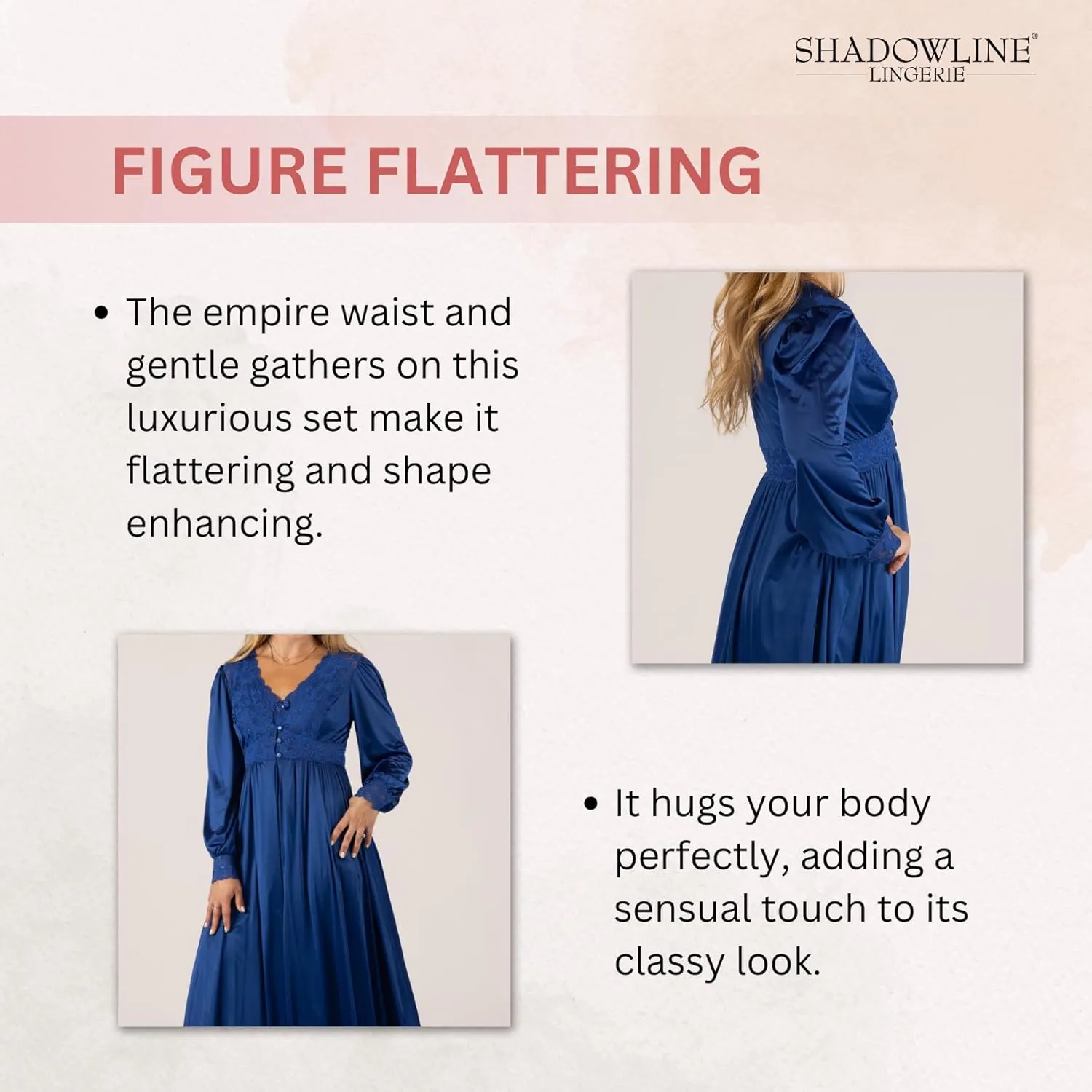 Shadowline Women’s Long Lace Bodice Button Down Robe - 54” Length Robe
