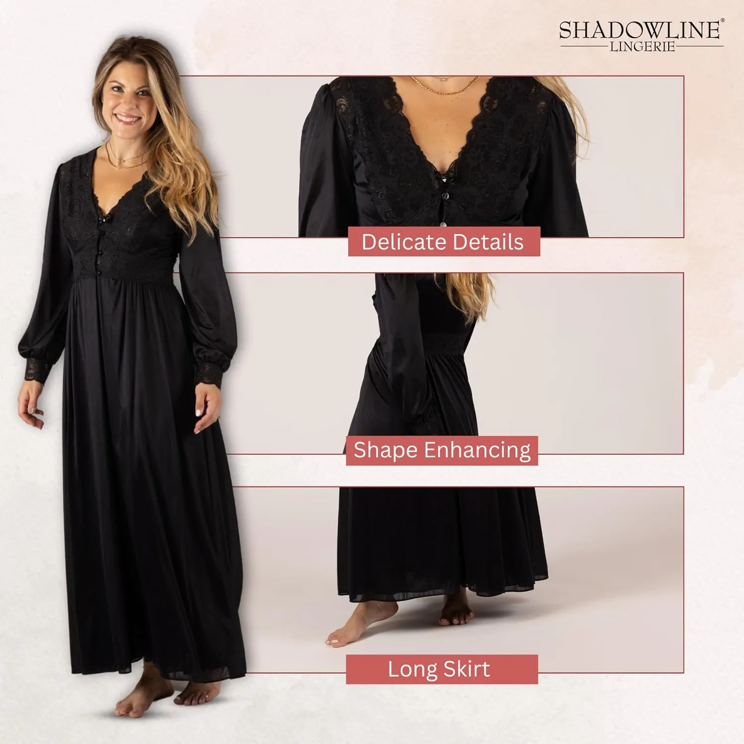 Shadowline Women’s Long Lace Bodice Button Down Robe - 54” Length Robe