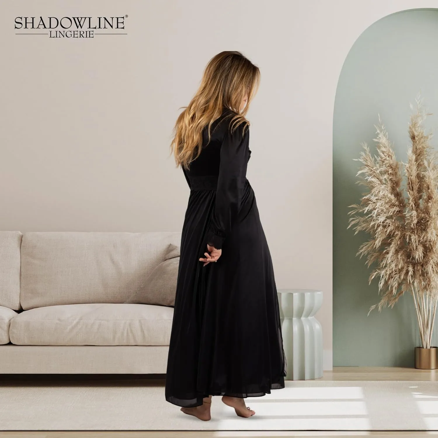 Shadowline Women’s Long Lace Bodice Button Down Robe - 54” Length Robe