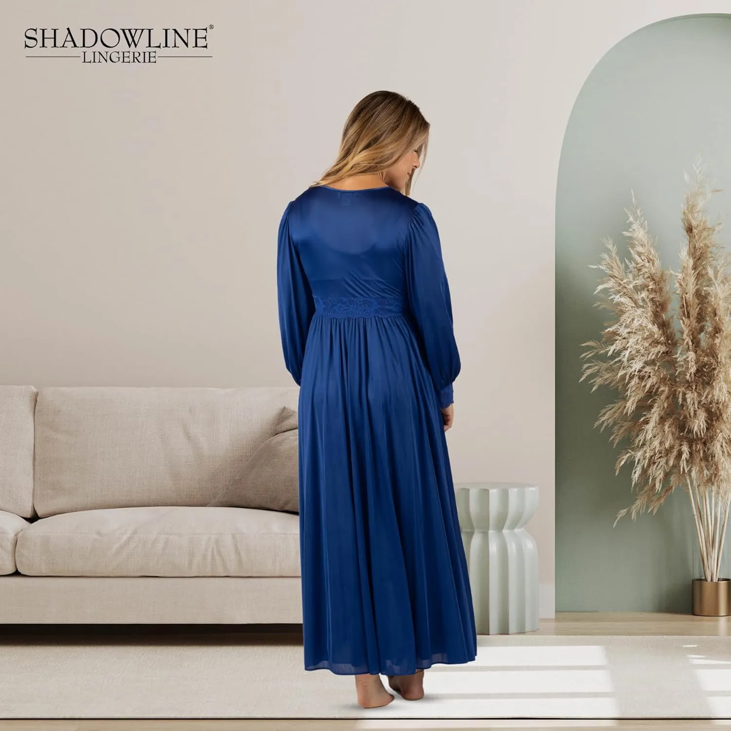 Shadowline Women’s Long Lace Bodice Button Down Robe - 54” Length Robe