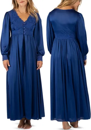 Shadowline Women’s Long Lace Bodice Button Down Robe - 54” Length Robe