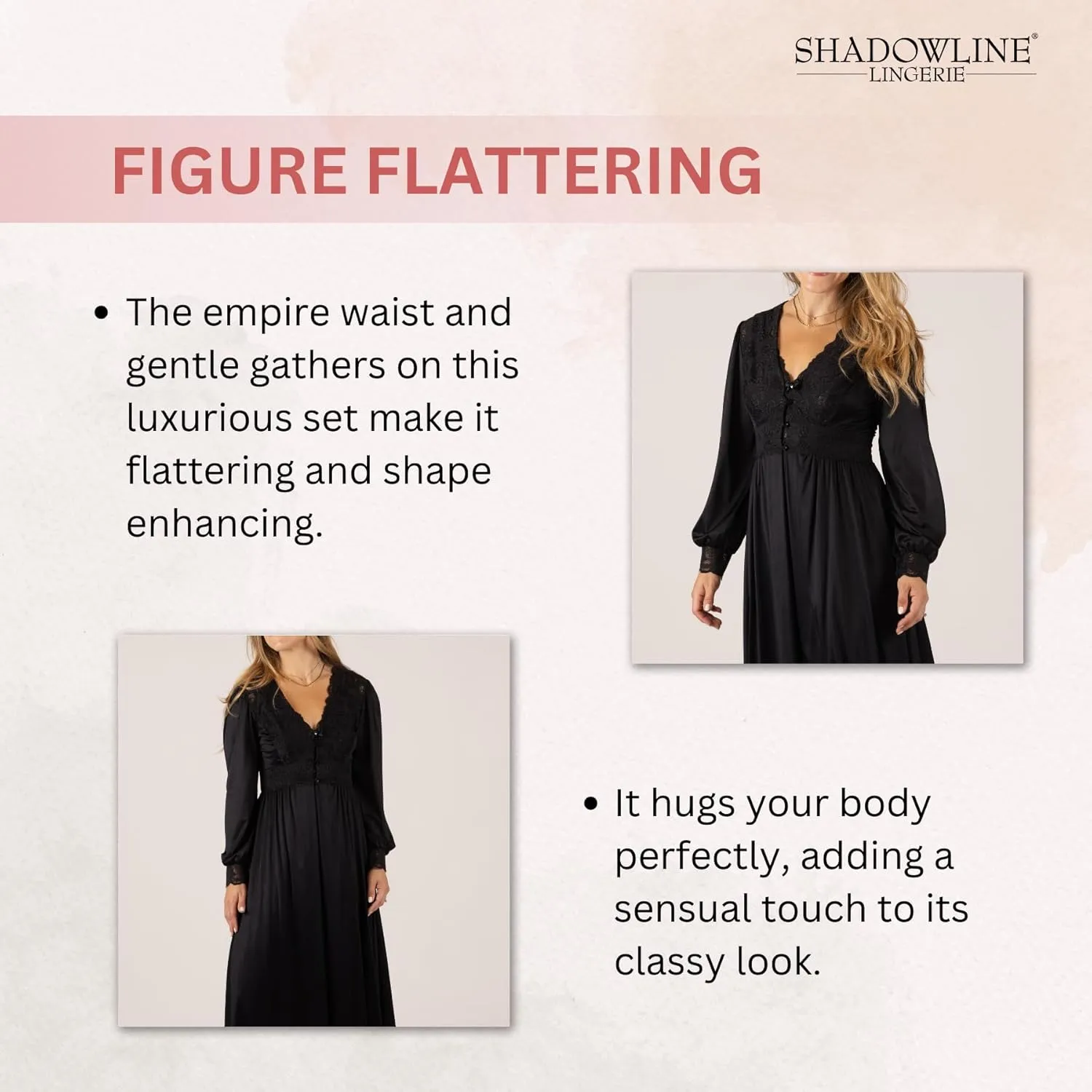 Shadowline Women’s Long Lace Bodice Button Down Robe - 54” Length Robe