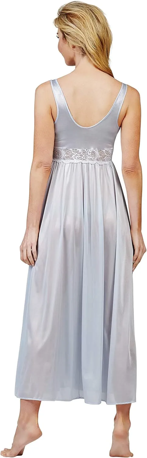 Shadowline Women’s Long Lace Bodice Nightgown  | 53” Length Sleeveless Gown