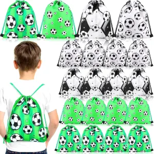 Shappy 16 Pcs Soccer Drawstring Bag Football Party Favor Backpack Sports Football Treat Bags Gift for Team Soccer Theme Birthday