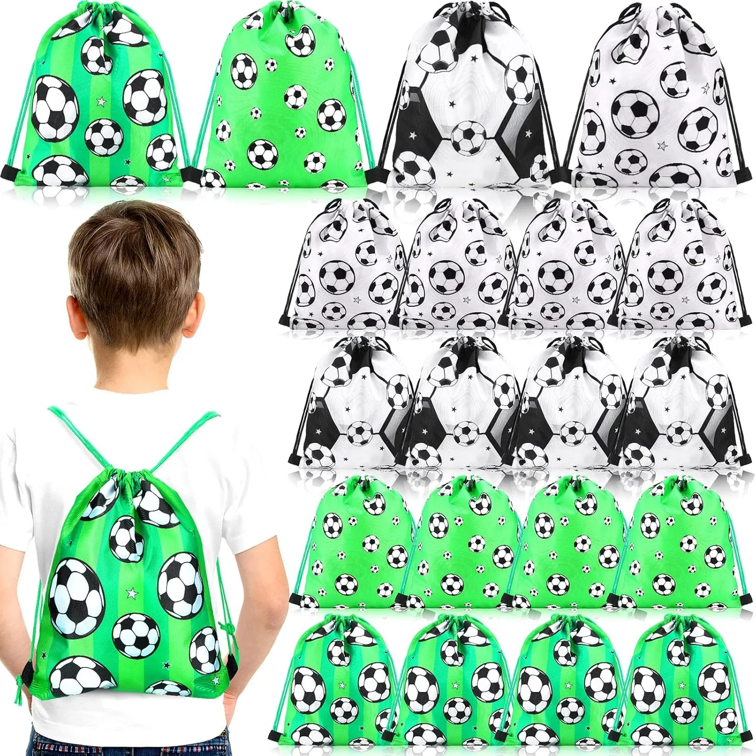 Shappy 16 Pcs Soccer Drawstring Bag Football Party Favor Backpack Sports Football Treat Bags Gift for Team Soccer Theme Birthday