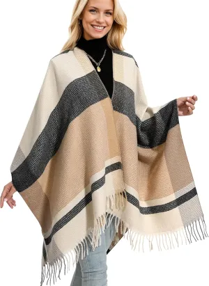 Shawl Wraps Gifts for Women,Warm Poncho Sweater,Tassels Open Front capes, Travel Christmas Gifts for Winter Fall
