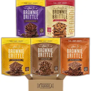 Sheila G's Brownie Brittle 5 Flavor Variety Pack - 5 Different Resealable Bags - Reese's Pieces, Chocolate Chip Blondie, Dark Chocolate Sea Salt, Chocolate Chip,   Toffee In Cornershop Confections Box