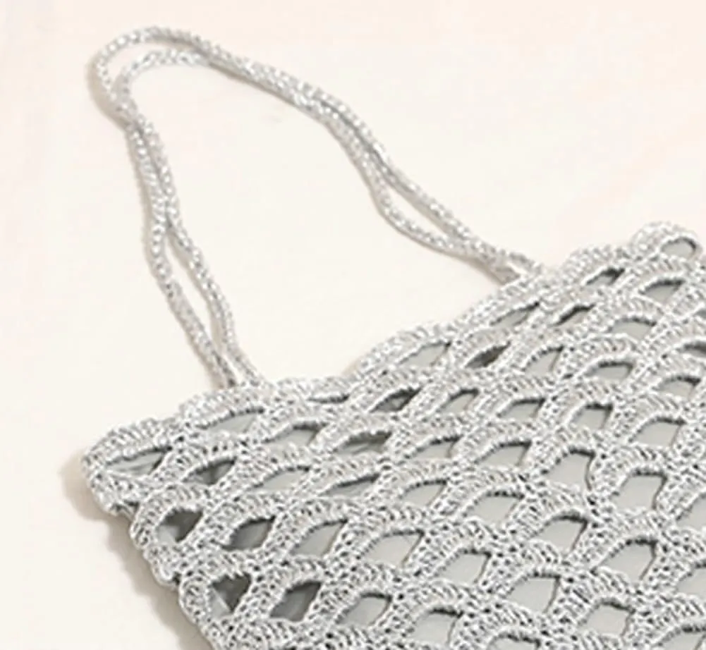 Shiny Woven Straw Purses for Women Woven Hobo Shoulder Bag Purses Chic Hollow-out Handbag for Beach Summer Travel