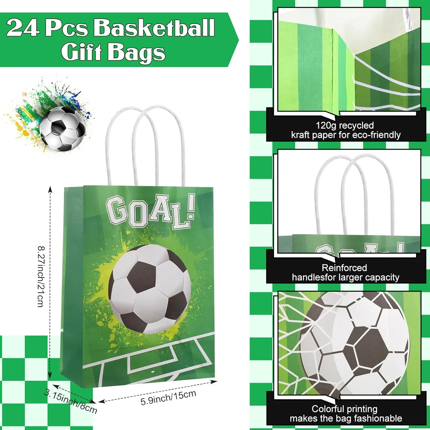 ShinyRelief 72 Pcs Soccer Party Favors Set Includes 24 Paper Gift Bags 24 Silicone Wristbands 24 Sports Stress Balls Goodie Bag Fillers Gifts for Sports Themed Birthday Party Supplies