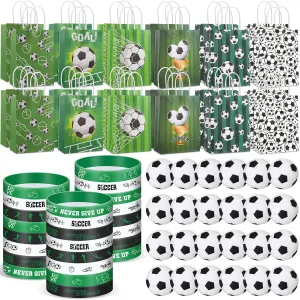ShinyRelief 72 Pcs Soccer Party Favors Set Includes 24 Paper Gift Bags 24 Silicone Wristbands 24 Sports Stress Balls Goodie Bag Fillers Gifts for Sports Themed Birthday Party Supplies