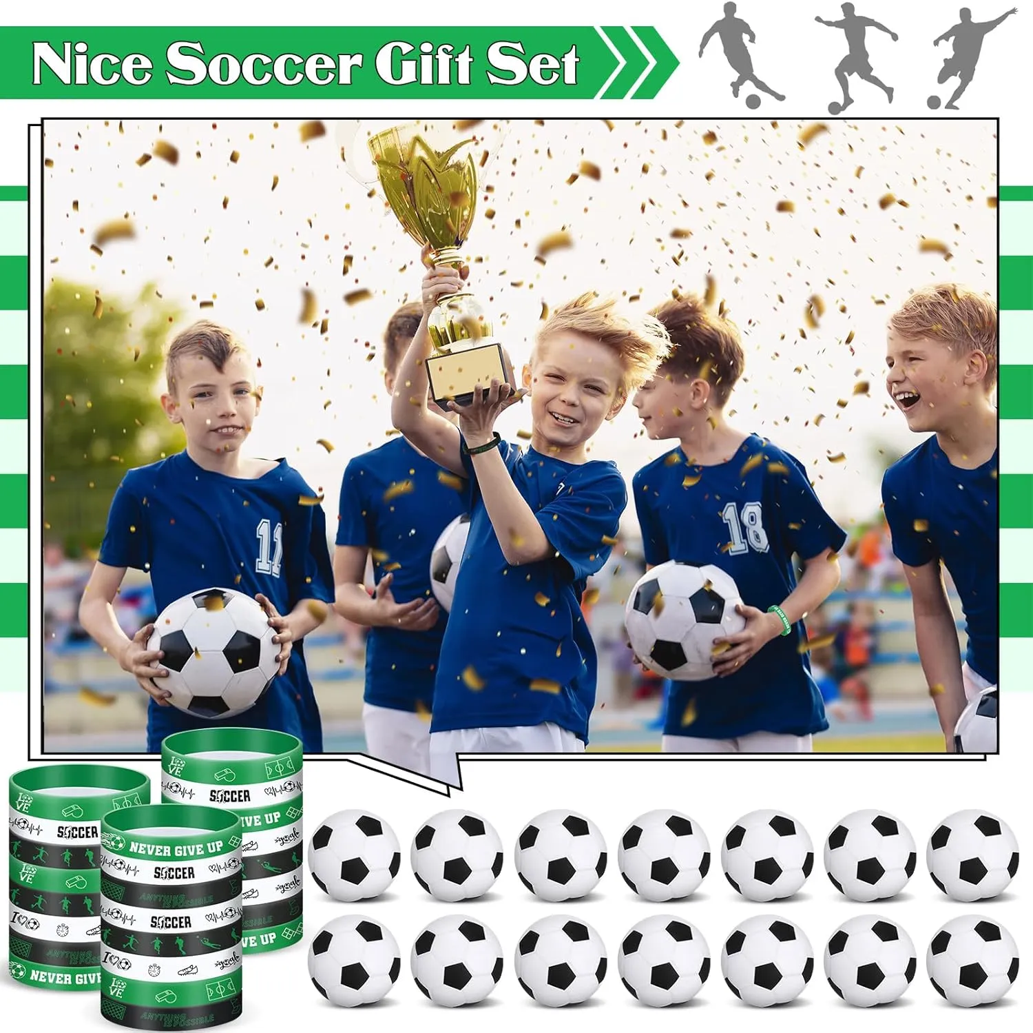 ShinyRelief 72 Pcs Soccer Party Favors Set Includes 24 Paper Gift Bags 24 Silicone Wristbands 24 Sports Stress Balls Goodie Bag Fillers Gifts for Sports Themed Birthday Party Supplies