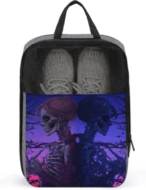Shoe Organizer with Handle Travel Bags Travel Skeleton Romantic Illustration Printed Shoe Bags for Travel And Daily Use Storage Pouch