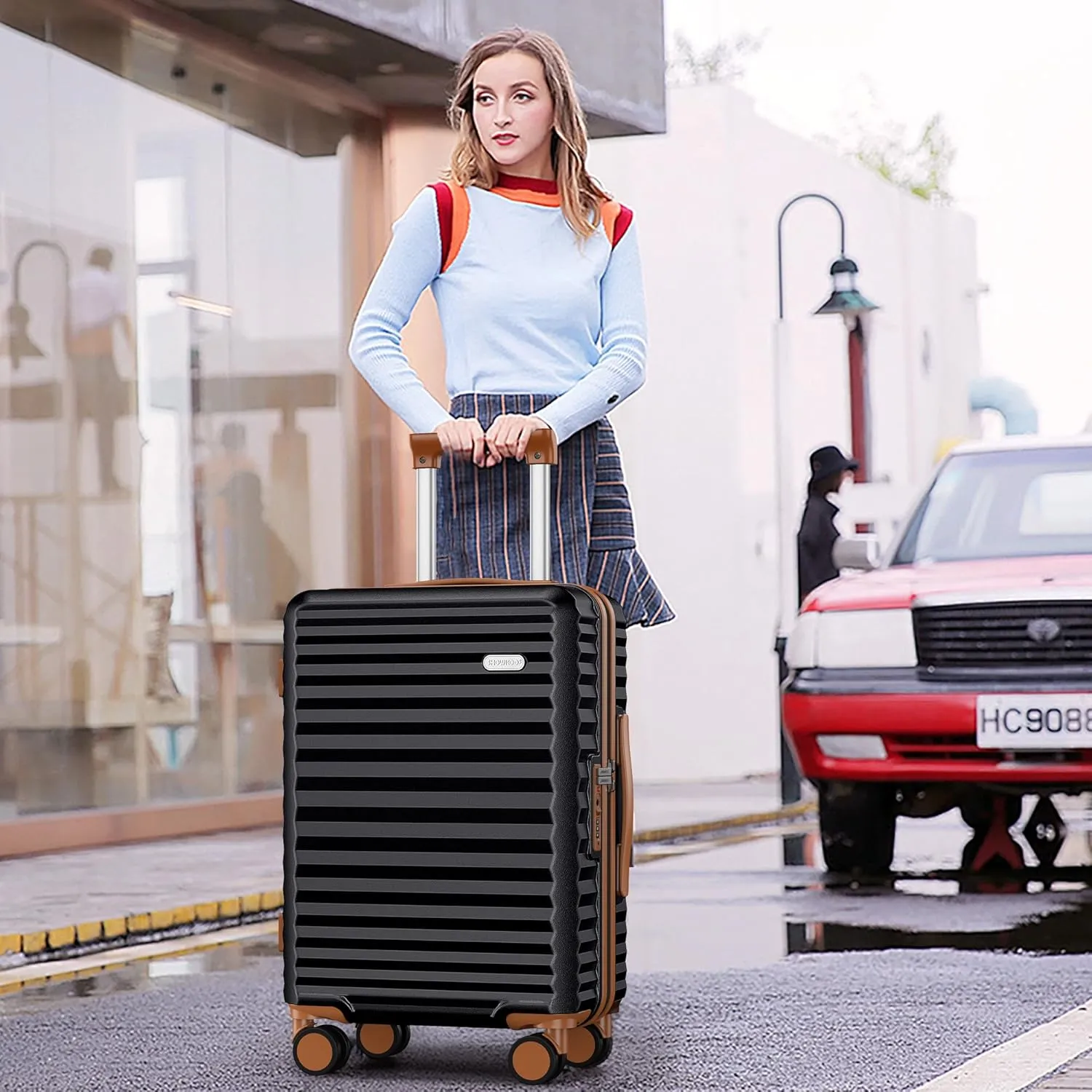 SHOWKOO Luggage Sets 3 Piece Hardside Expandable Suitcase with Double Spinner Wheels Tsa Lock Black (20in/24in/28in)