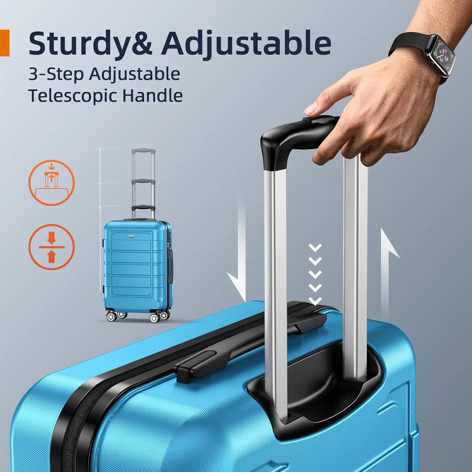 SHOWKOO Luggage Sets Expandable PC ABS Durable Suitcase Sets Double Wheels TSA Lock 4 Piece Luggage Set Sky Blue