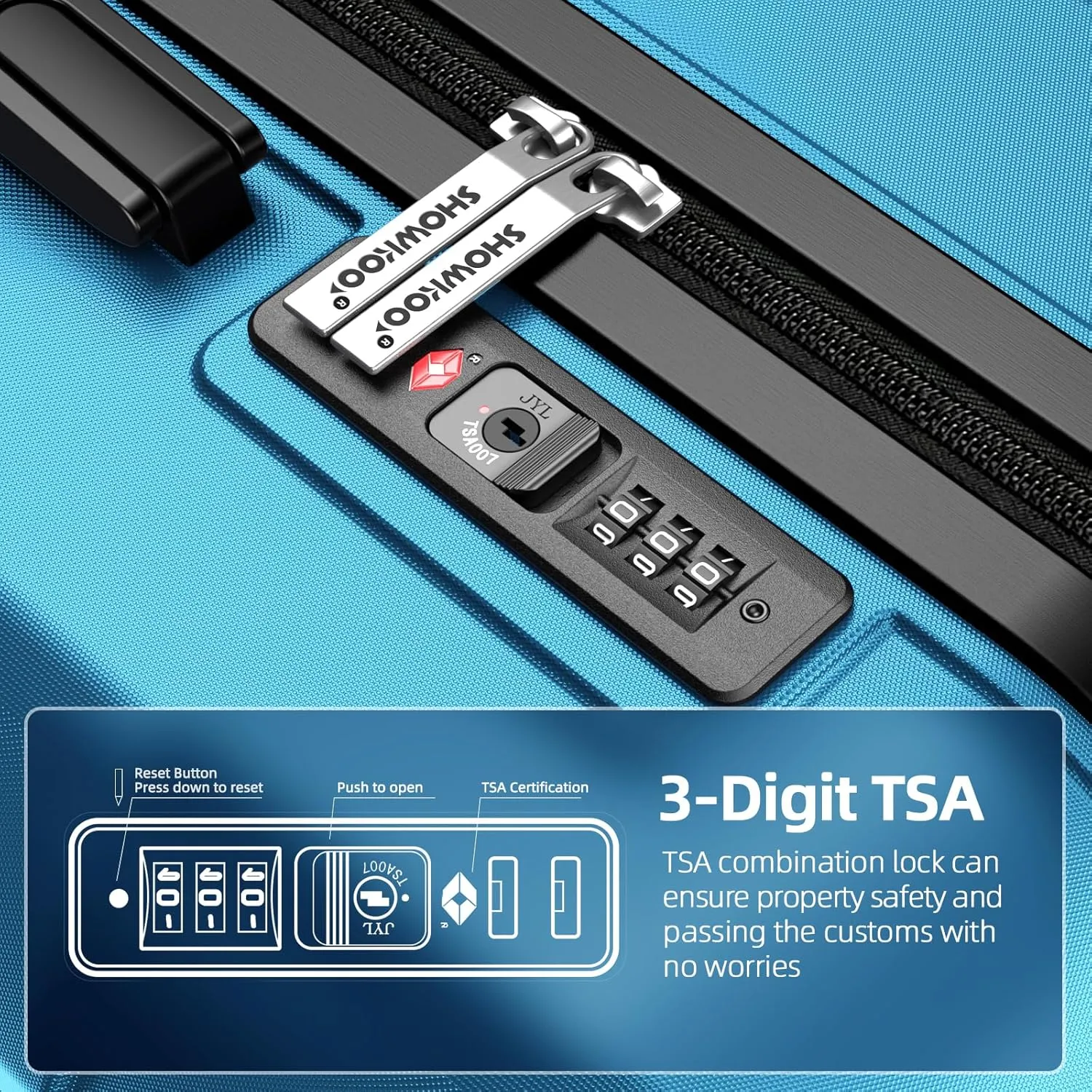 SHOWKOO Luggage Sets Expandable PC ABS Durable Suitcase Sets Double Wheels TSA Lock 4 Piece Luggage Set Sky Blue
