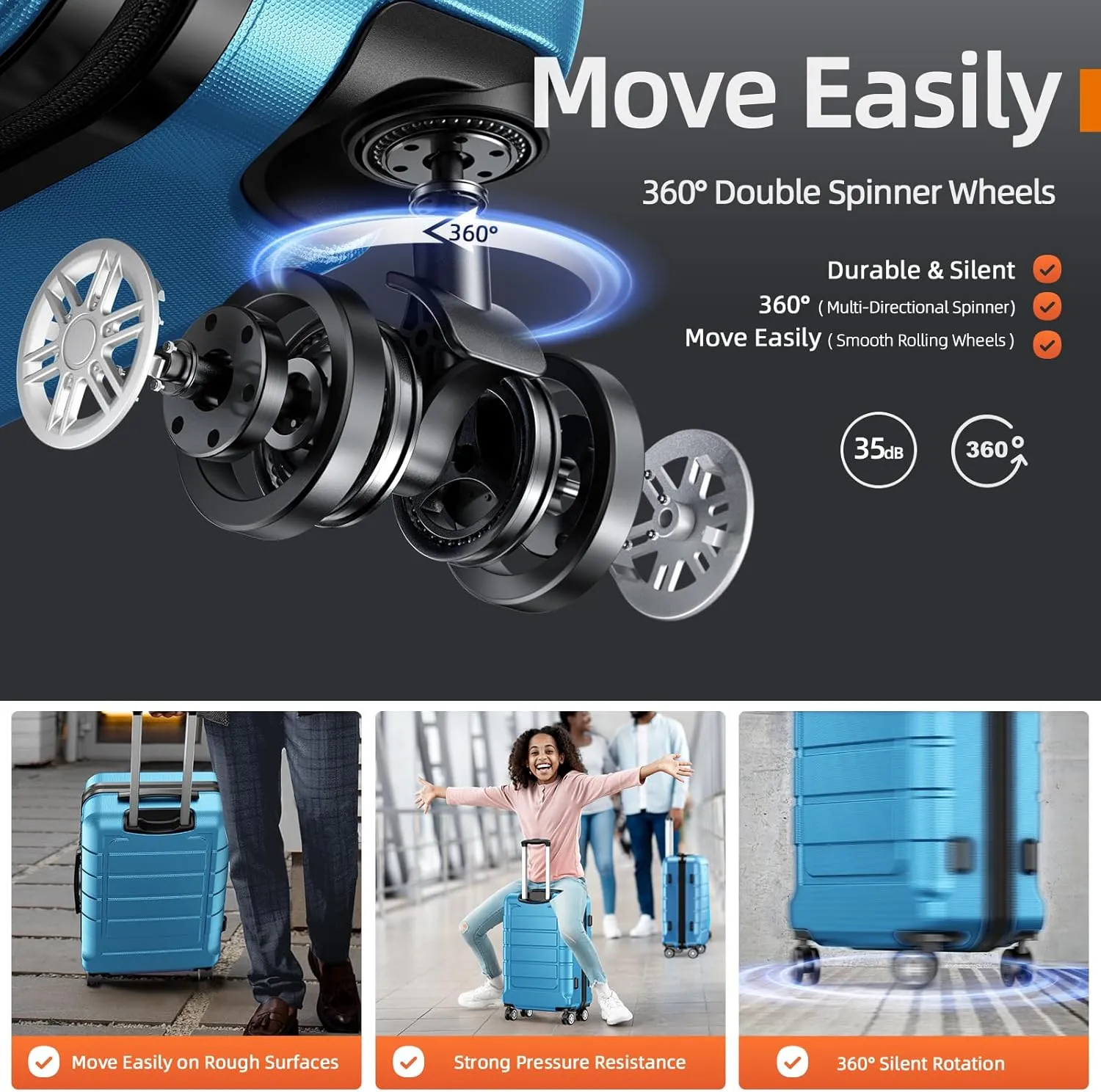 SHOWKOO Luggage Sets Expandable PC ABS Durable Suitcase Sets Double Wheels TSA Lock 4 Piece Luggage Set Sky Blue