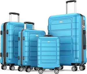 SHOWKOO Luggage Sets Expandable PC ABS Durable Suitcase Sets Double Wheels TSA Lock 4 Piece Luggage Set Sky Blue