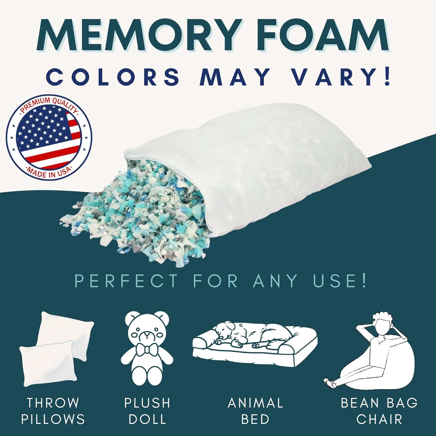 Shredded Memory Foam (5 Pound), Made in USA, 5 LBS Refill, Bean Bag Refill, Stuffing for Couch, Filler for Chair and Pillow, Filling for Cushions.