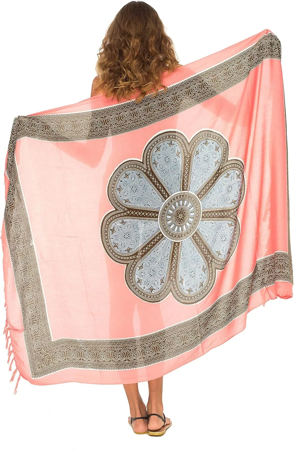 SHU-SHI Womens Beach Swimsuit Cover Up Flower Sarong Wrap with Coconut Clip