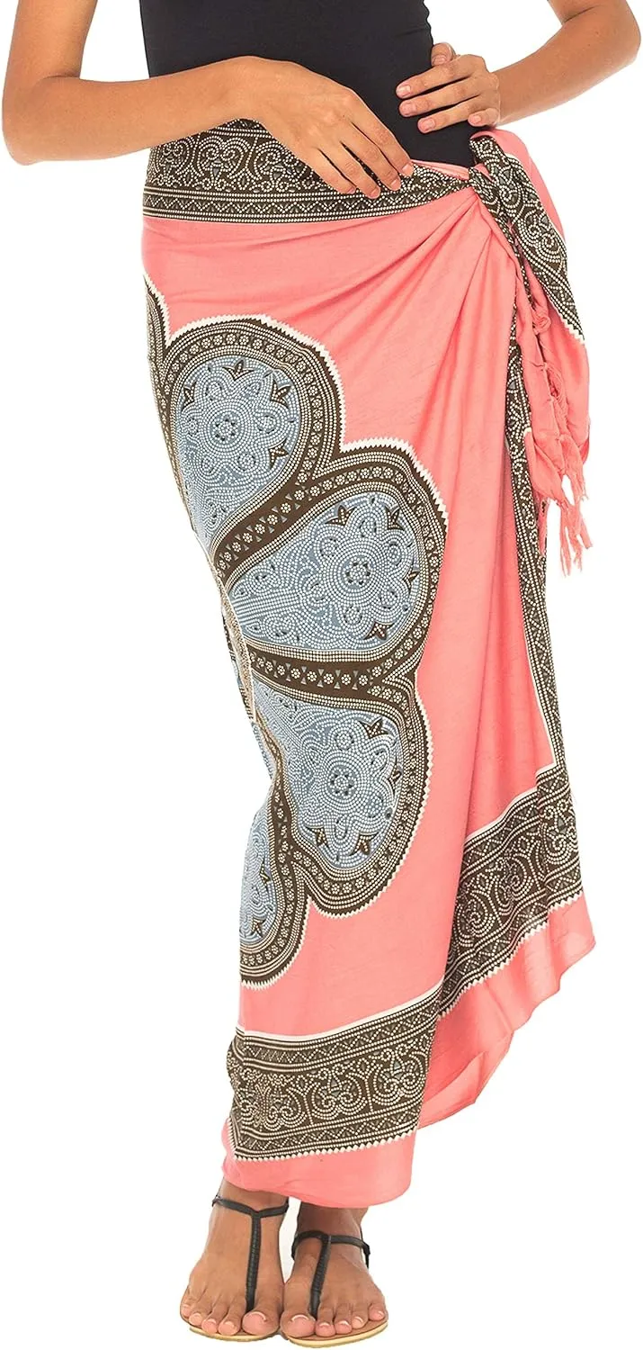 SHU-SHI Womens Beach Swimsuit Cover Up Flower Sarong Wrap with Coconut Clip