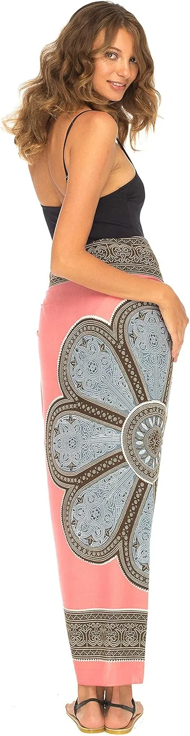 SHU-SHI Womens Beach Swimsuit Cover Up Flower Sarong Wrap with Coconut Clip